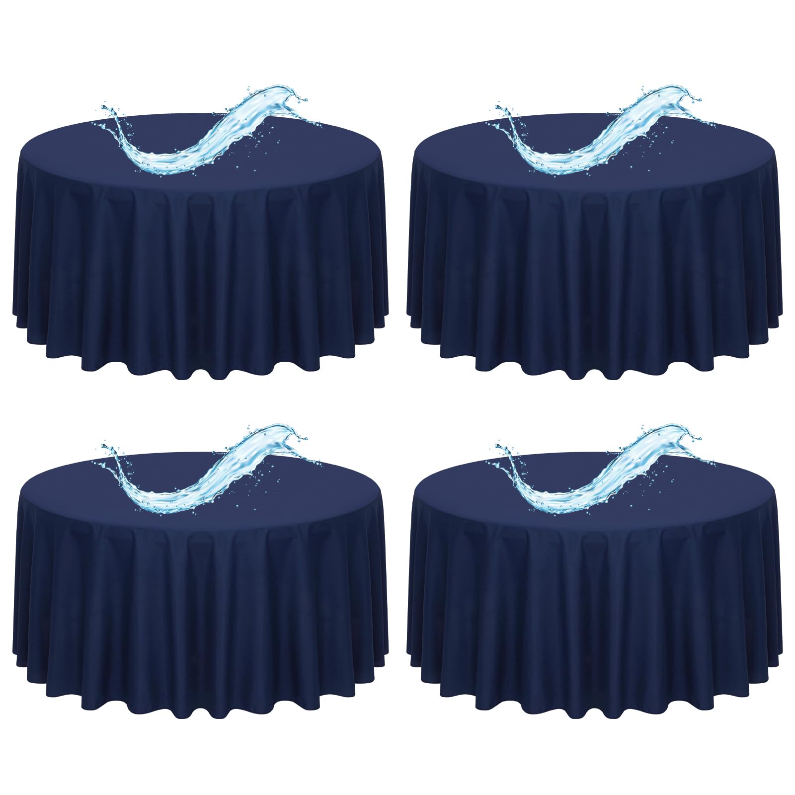 4 Pack Navy Blue Round Tablecloth 305cm/120Inch Navy Blue Tablecloths Waterproof Polyester Table Cloth for Round Tables Stain and Wrinkle Resistant Washable Fabric Table Cover for Party Wedding Dining
