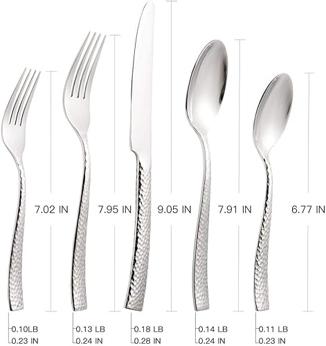 Miniatura 32 de Juego de cubiertos de 20 piezas de cubiertos de acero inoxidable negro con acabado de espejo forjado con mango martillado, servicio para 4 Espejo