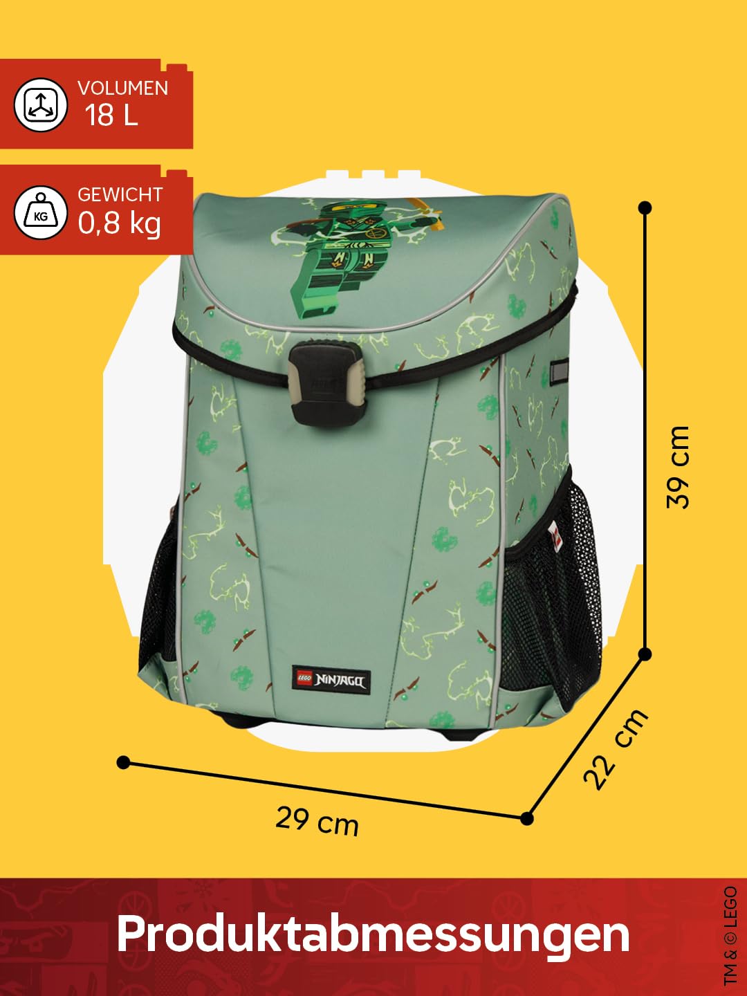 LEGO® NINJAGO® Schulranzen Jungen 1. Klasse Spinjitzu Master – 3-teiliges Easy Light Schulranzen Set mit Rucksack, Federmäppchen Junge & Turnbeutel – leicht & reflektierend
