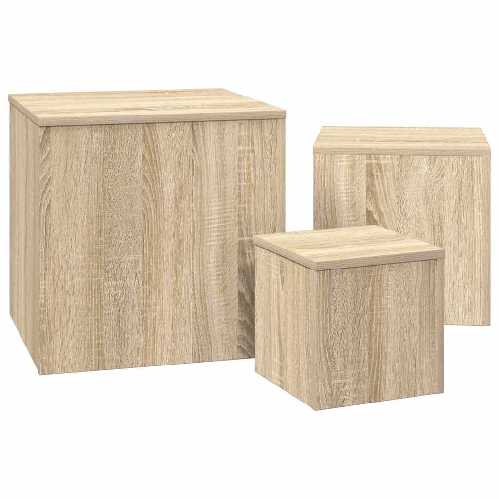 Juego de 3 mesas auxiliares de madera de roble Sonoma