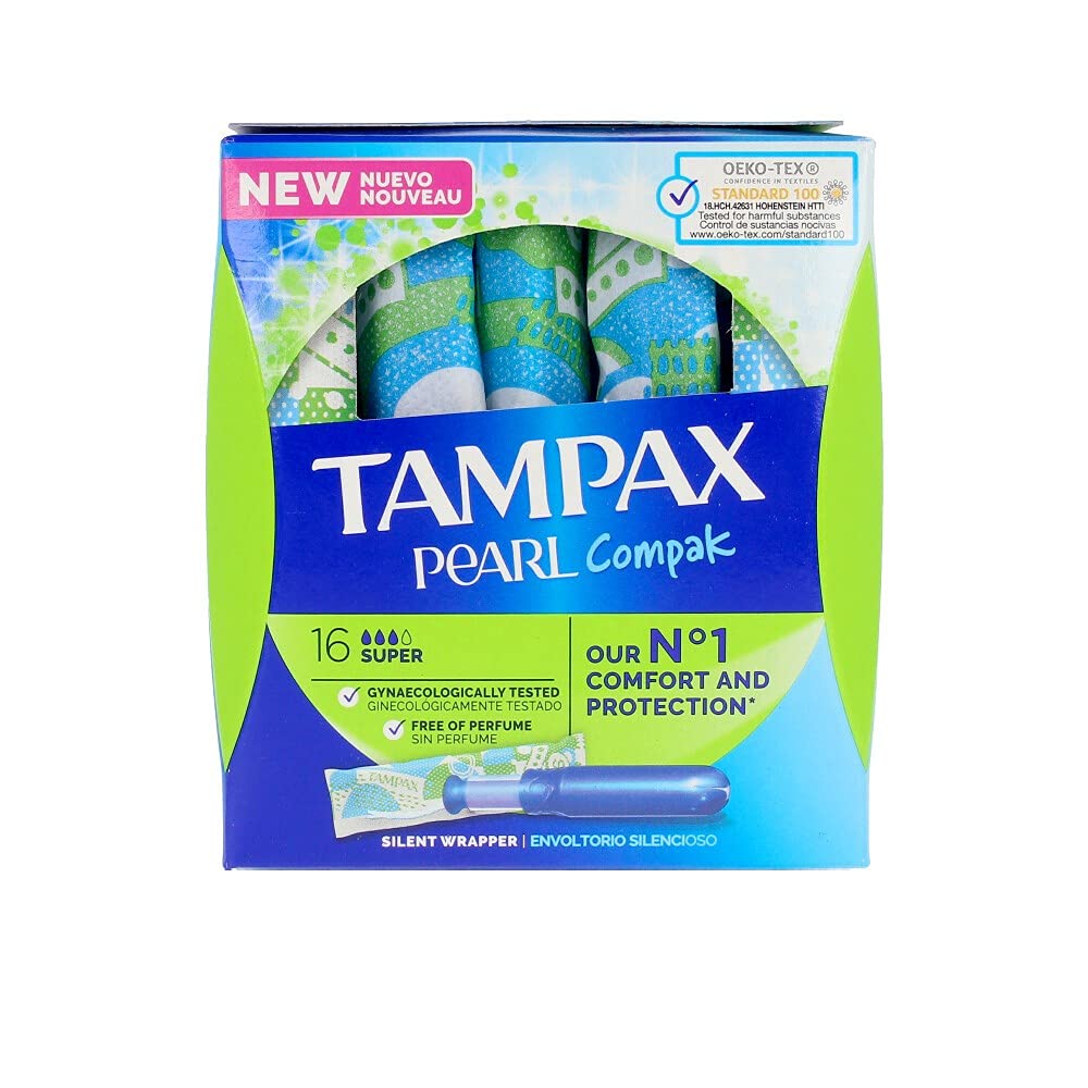 Tampax Pearl Compact Super Applicator, Tampon for Comfort Protection and Discretion, 16-Count