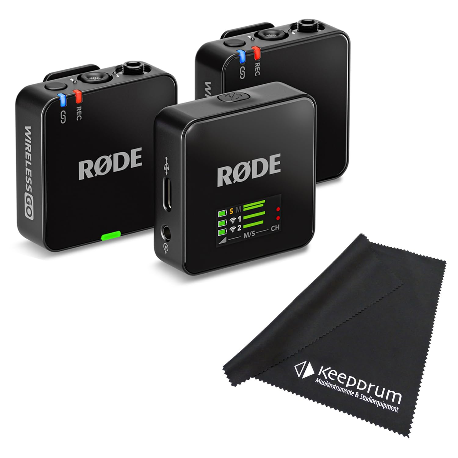 Rode Wireless GO Gen 3 - Sistema Inalámbrico de Micrófono Profesional de Solapa de 2 Canales con Paño de Microfibra Keepdrum