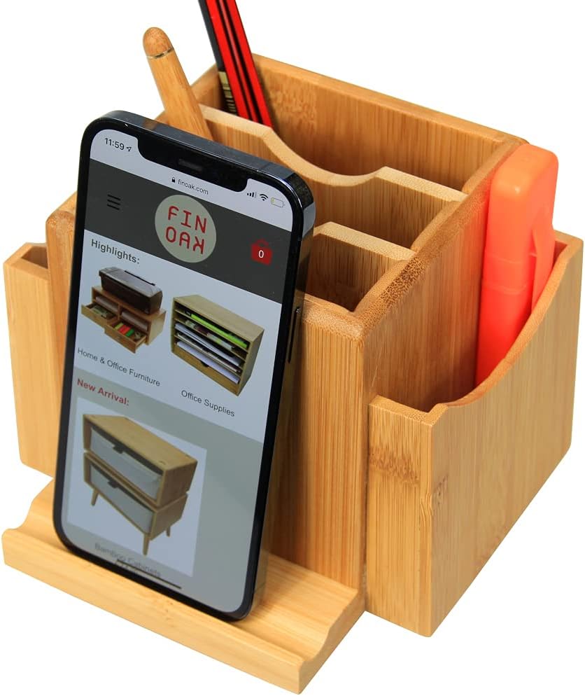 Bamboo Revolving Desk Organiser, Stationery Box Desk Tidy (Desk Tidy ...