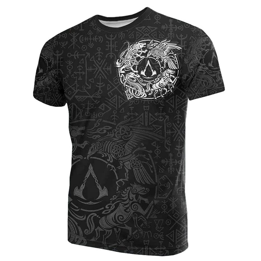 Dfwy Unisex Wolf A Men's Viking Celtic Wolf Fenrir Tattoo Printed T-Shirts Norse Short Sleeve