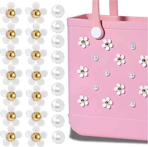 Mon Carame Bolsa de playa de goma Accesorios Charms,Accesorios de goma para playa Totes,Colgantes de bolsa de flores de margarita