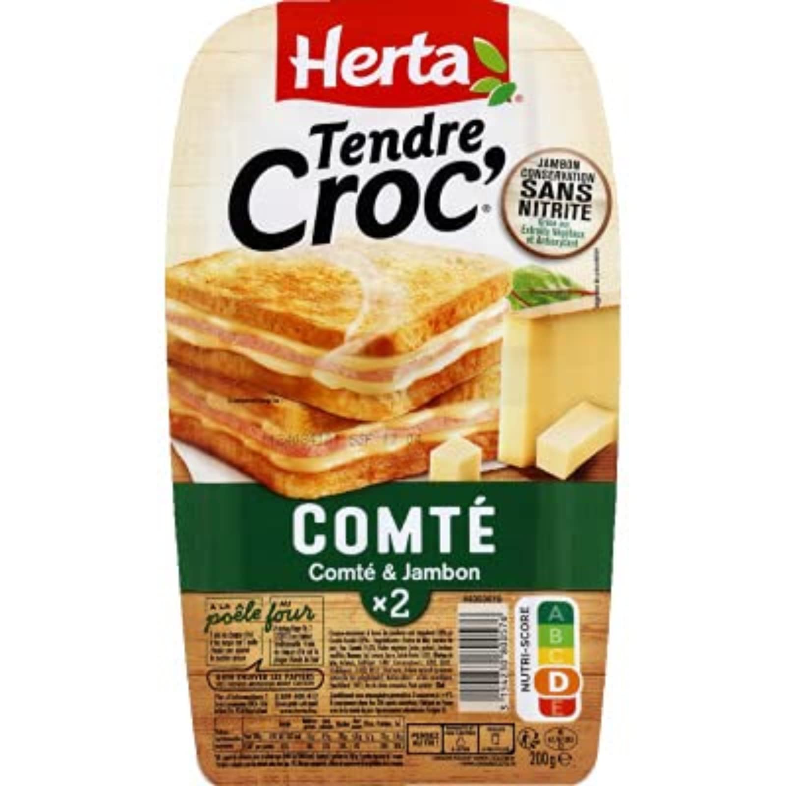 Herta Tendre croc jambon et comté - La barquette de 2, 200g