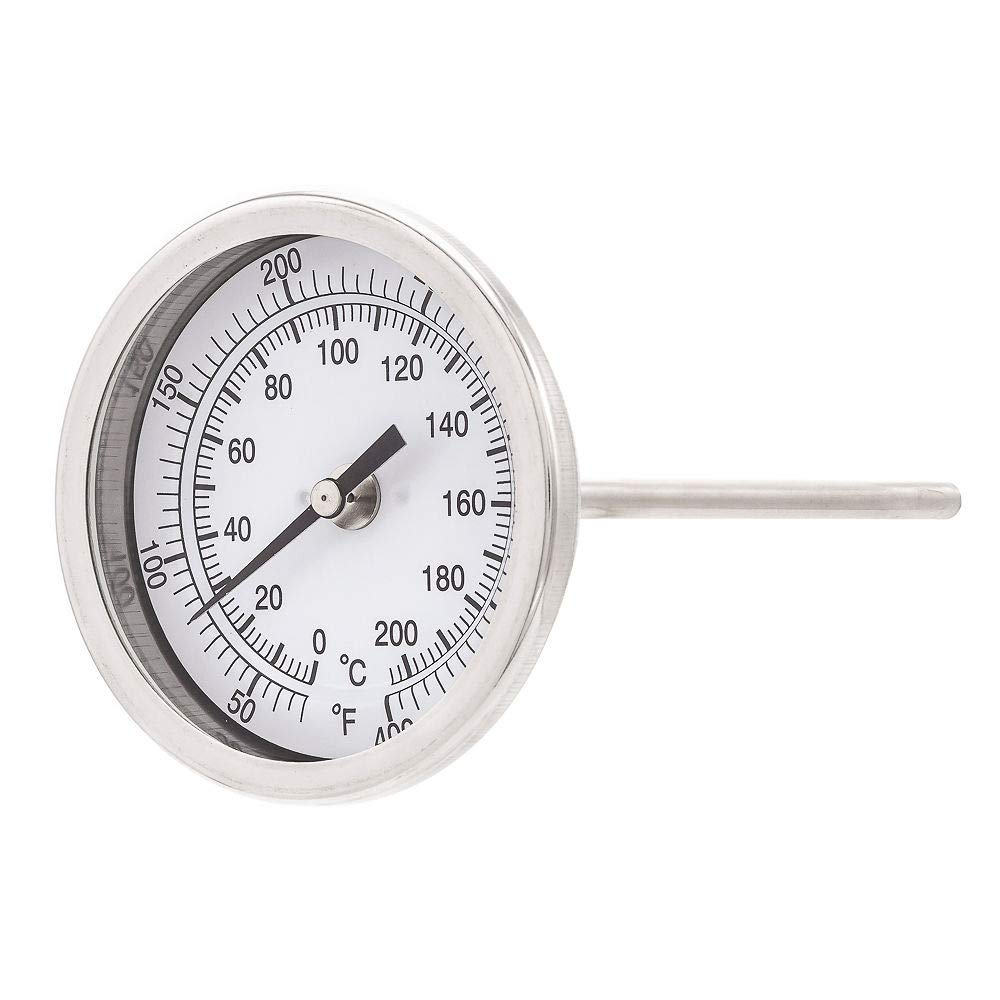 PIC Gauges B3B6-SS SS Case Bimetal Thermometer, 316 SS Stem, Back Angle Connection, 3" Dial, 6" Stem Length, 150/750° F & 66/399° C Temperature Range