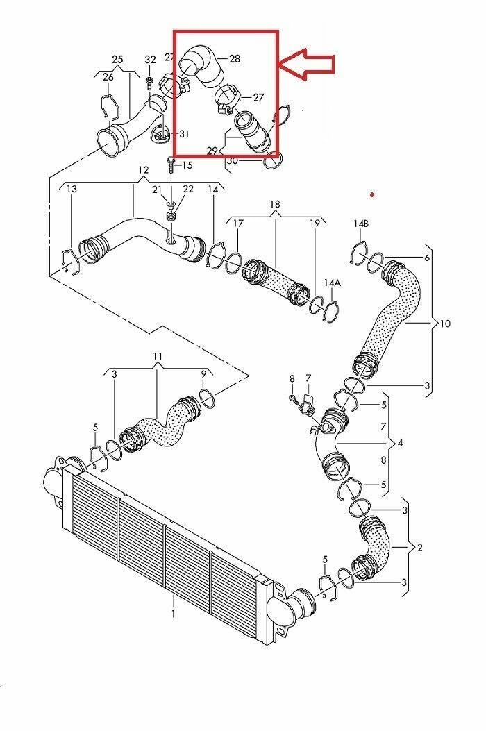 LLS-GERMANY Ladeluftschlauch Turboschlauch kompatibel mit VW T5 Transporter 2.5 TDI 7H0145708J inklusive Halteklammer