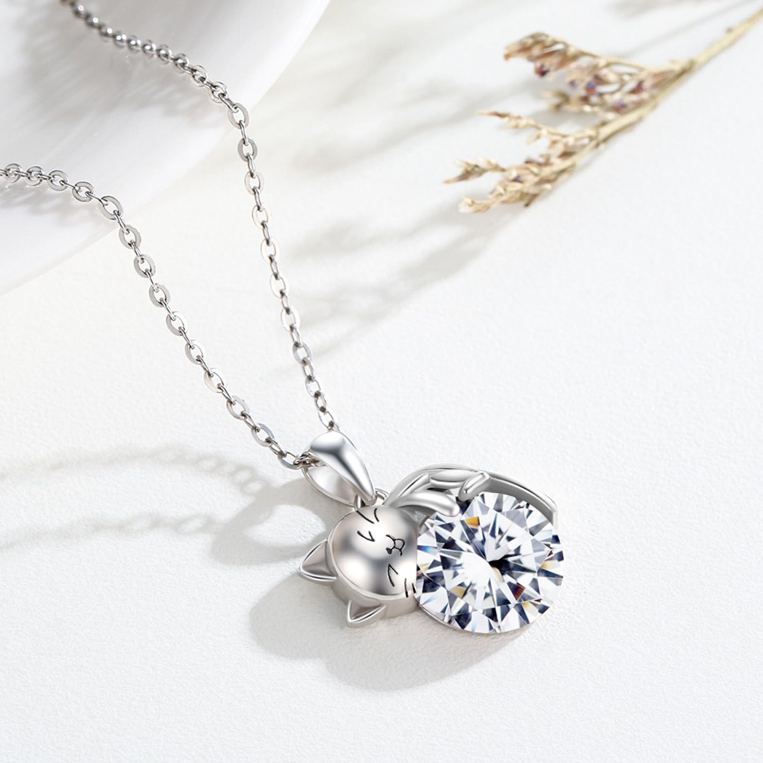 LONAGO Cat Necklace with Birthstone 925 Sterling Silver Cat Pendant Necklace Gift for Women - Image 3