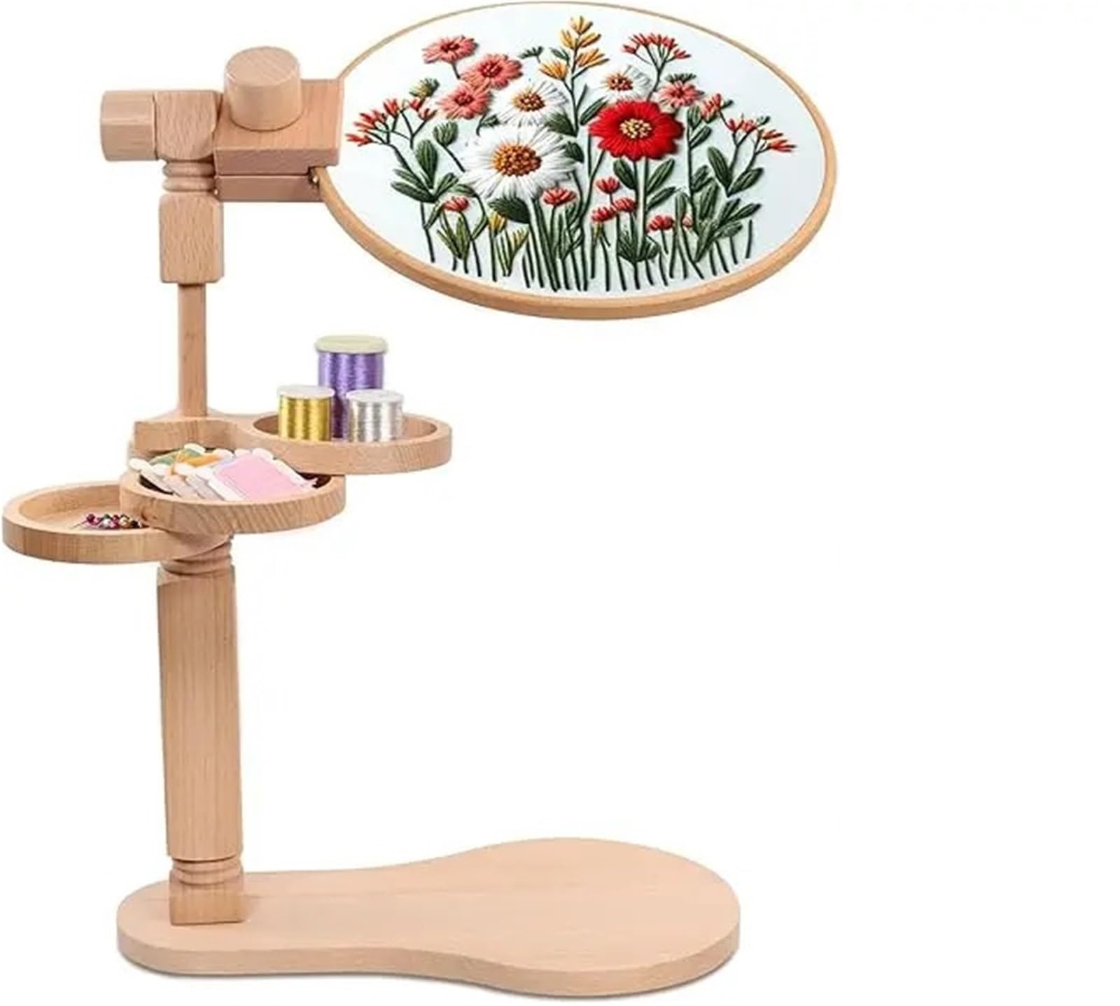 Soporte De Madera Bordado Bastidor de bordado haya con bandeja almacenamiento, soporte escritorio ajustable for punto cruz, manualidades costura y