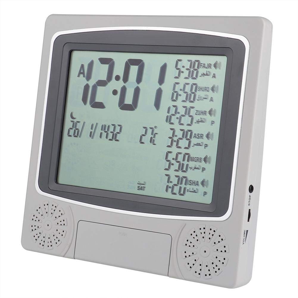 Orologio Digitale Da Tavolo Con Azan E Orari Preghiera - Display LCD, Calendario Gregoriano E Islamico, Temperatura, 1500 Città