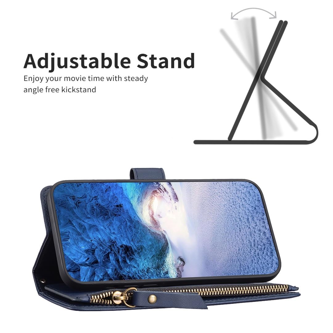 Asuwish Custodia Portafoglio Con Vetro Temperato Per Nokia C22 (2023) - Pelle, Cerniera E 8 Slot Carte