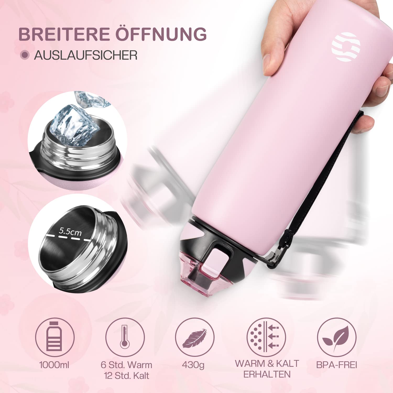 Fjbottle Borraccia Termica acciaio inox 1L, 800ml, 600ml, 400ml Bottiglia Termica per bambini Senza Perdite - Senza BPA Borracce palestra per Scuola, Sport, Yoga, Palestra