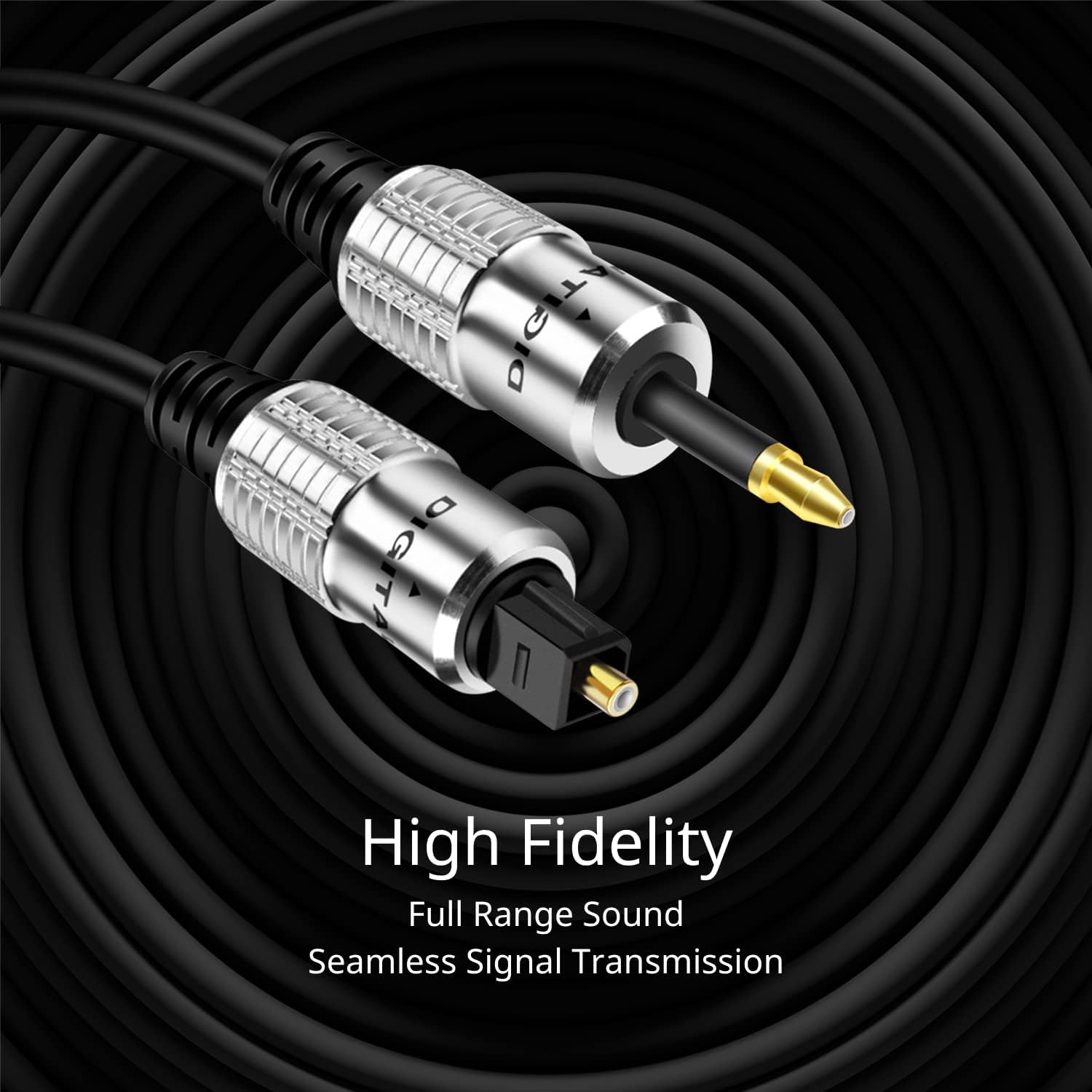 TNP Premium Mini Toslink to Toslink Digital Optical Audio Cable (15 Feet) - Standard Toslink to Mini Toslink Male Plug Connector Adapter Converter Jack Wire Cord