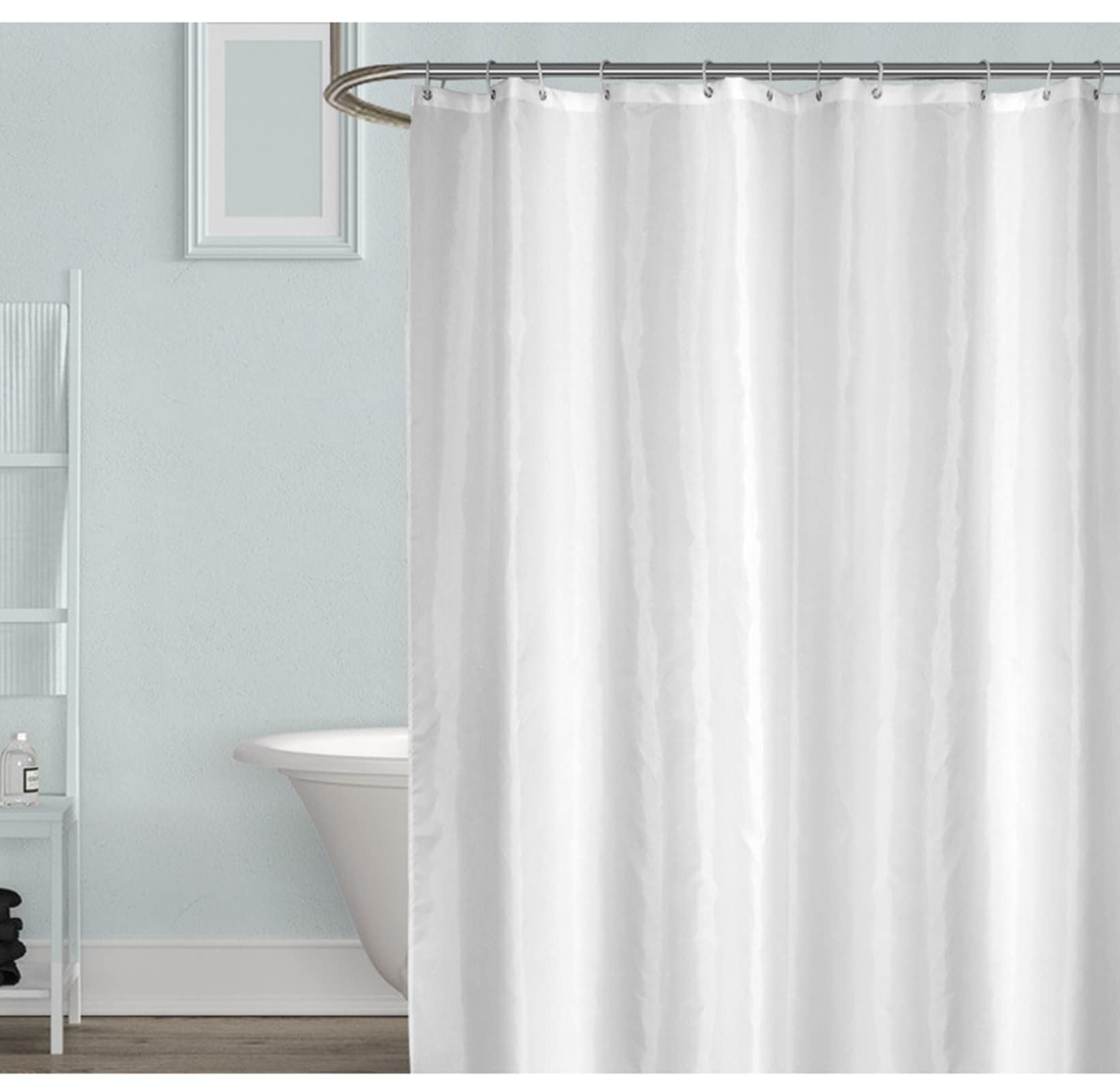 Tenda per Doccia con Anelli, Poliestere Bianco Tinta unita Bianco Tenda doccia per bagno vasca da bagno, 220x200cm