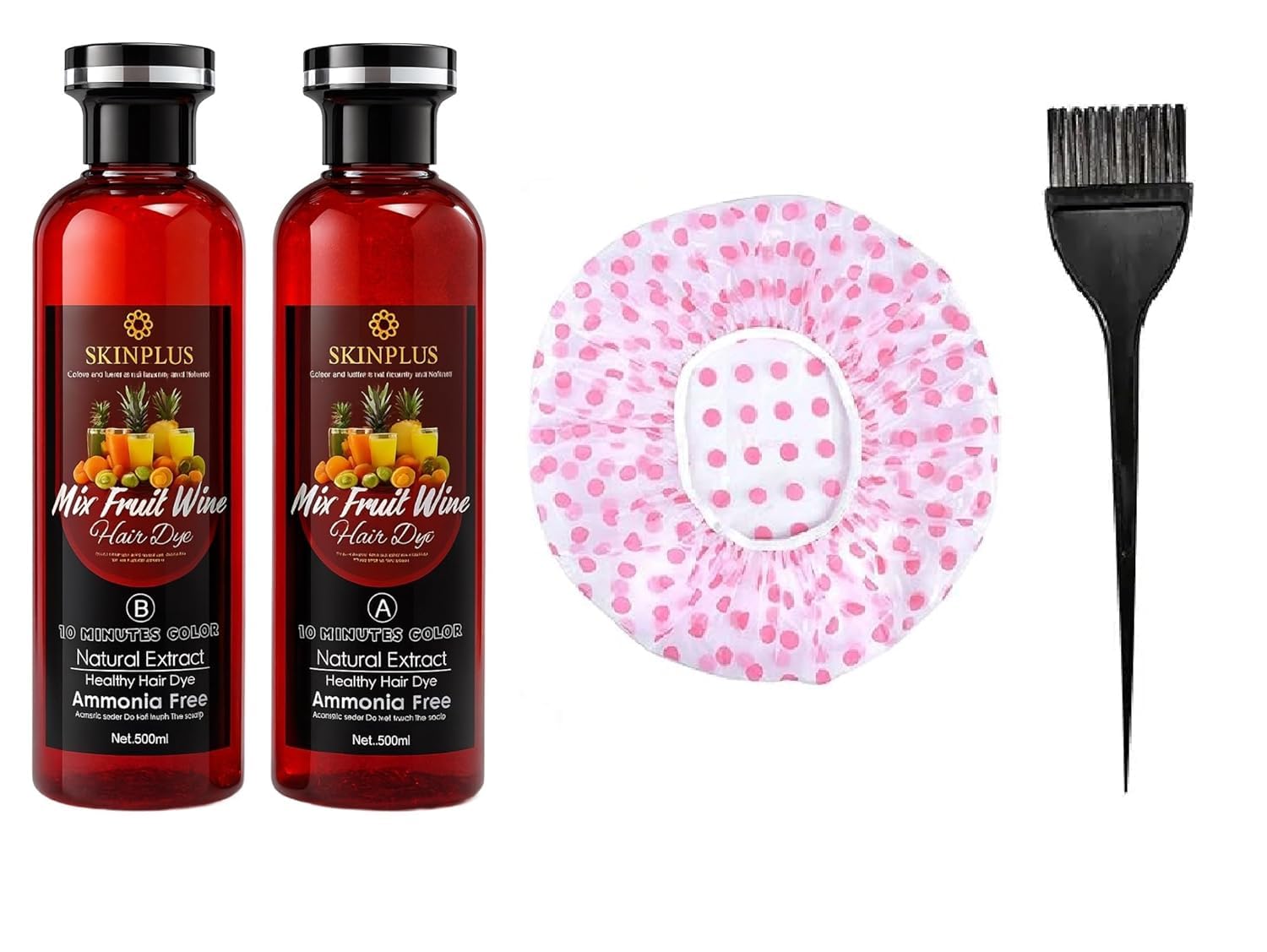 SKINPLUS Mix Fruit Wine Hair Color Gel Natural Color Dye 1000 ml with Shaver Cap, Dye Brush-picture-32