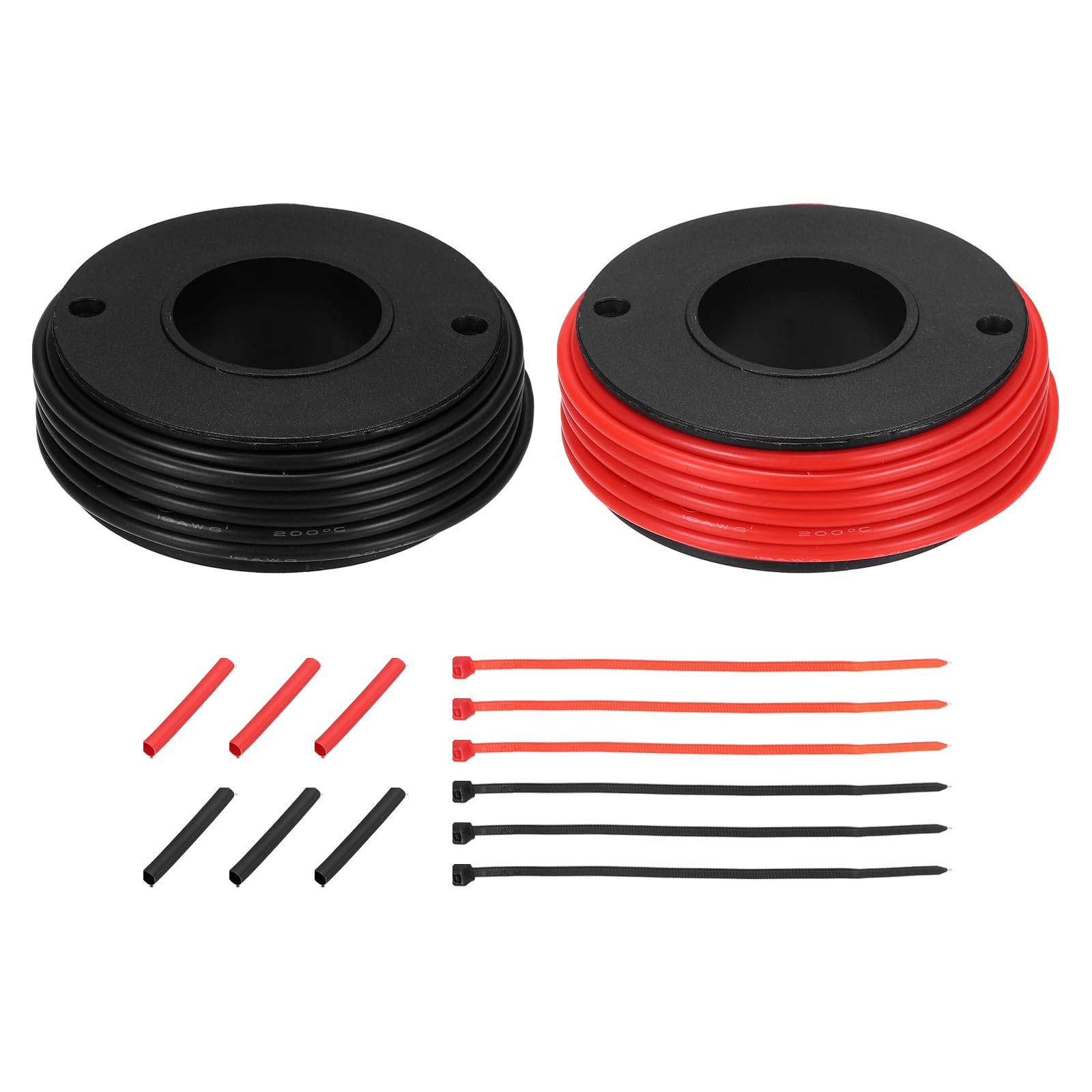 sourcing map 2pcs 18 AWG Silicone Electrical Wire Spool, 18 Gauge 6.1m/20ft Tinned Copper Electrical Wires with Heat Shrink Tubing & Cable Ties for Automotive, RV Inverter - Red & Black