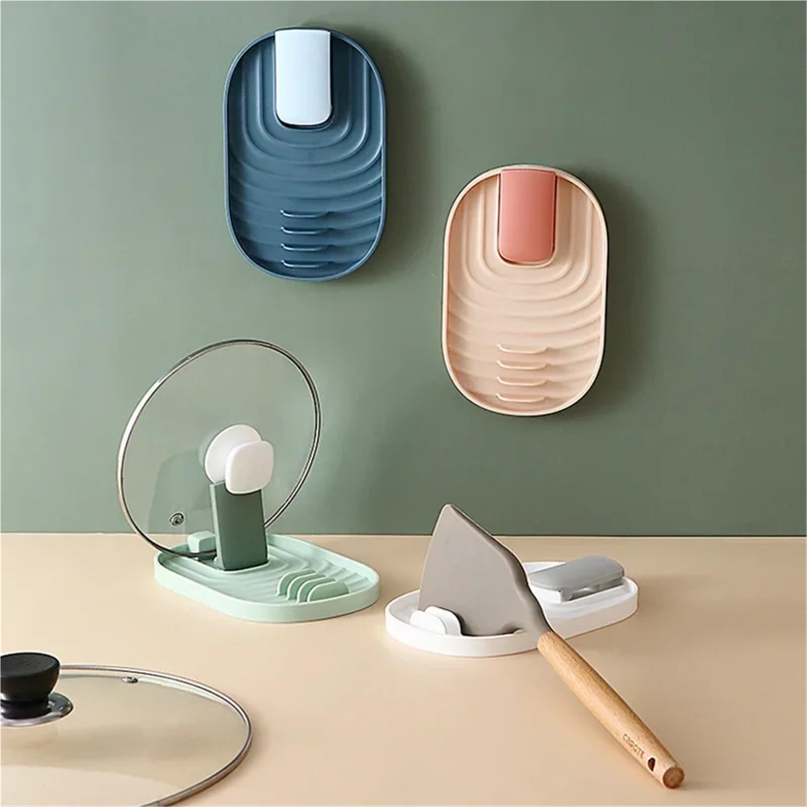 2 stücke Multifunktions Schöpfkelle Löffel Rest Halter Utensil Organizer Spachtel Racks Topf Deckel Lagerung Pad Küche Regal Kunststoff für Kochlöffel, Schöpfkellen(Pink)