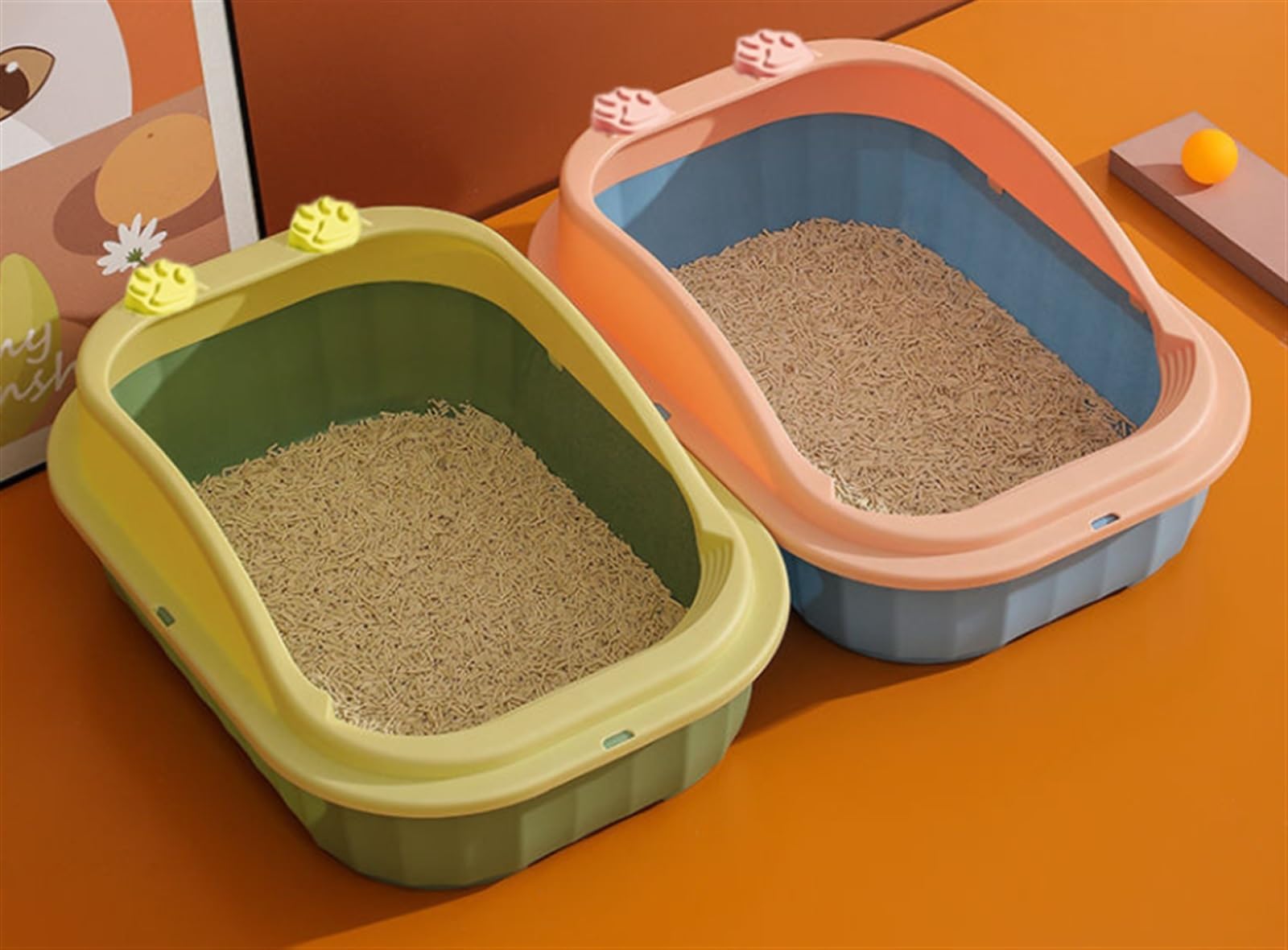 Kuwety dla Kotów LitterBox Otwarta Kuweta Dla Kota Z Wysokim Bokiem, Odporna Na Rozpryskiwanie Kuweta Dla Kotów, Toaleta Dla Kotów Z Szufelką Do Przesiewania Żwirku Bez Bałaganu(Purple)