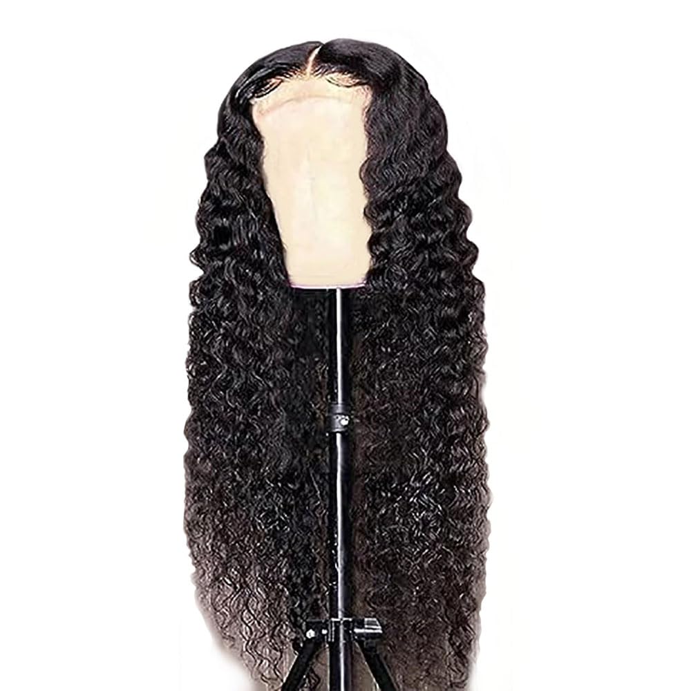 Pelucas Cabello Humano Glueless Wig Human Hair Wig Deep Wave Natural Hairline Natural Black 4x4 Lace Unprocessed Virgin Remy Hair for Women Minimal Smell 30 Inch