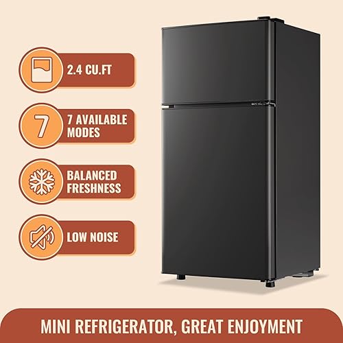 Miniatura 4 de Mini refrigerador con puertas dobles, refrigerador pequeño con congelador separado y 7 controles de temperatura ajustables, tamaño pequeño y