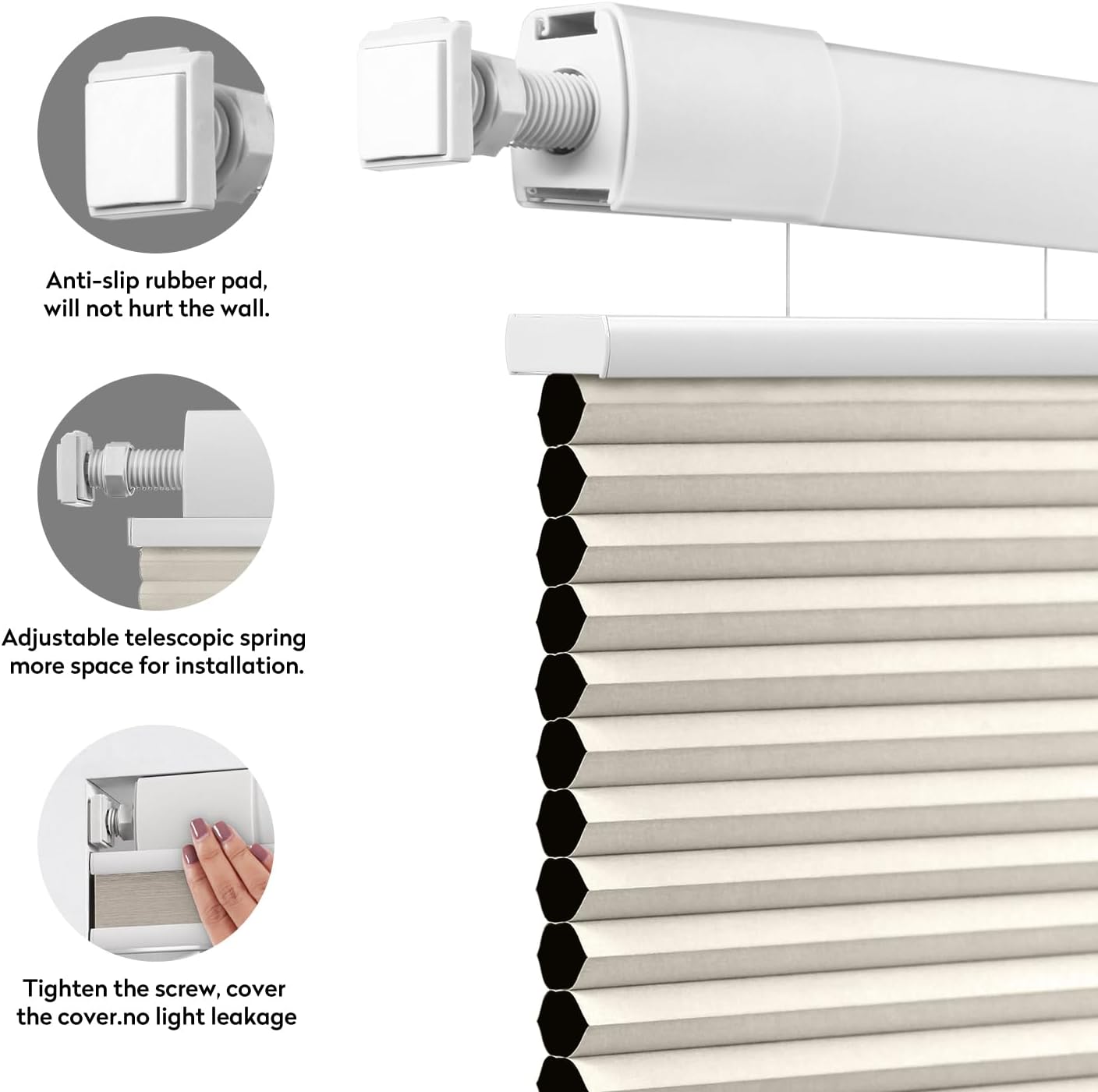ACMEART No Drilling Cordless Cellular Shades,Top Down Bottom Up Cordless Honeycomb Blinds No Tools No Drill Easy Installation and Stylish Window Shades Khaki