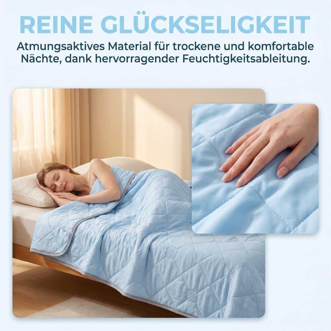 Sleepcooling - Kühlende Decke für Kühlere Nächte im Sommer, Kühlende Decke zum Schlafen, Atmungsaktiv Feuchtigkeitsabsorbierend, Aweich Hautfreundlich, Q-Max 0,4 für 5°C Kühler(H-blau,180 x 200 cm)