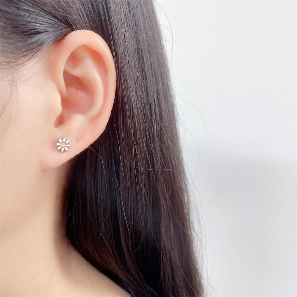 Cute Tiny Daisy Flower Small Stud Earrings for Women Cartilage Dainty Stainless Steel Silver Plated Flower Piercing Post Sleeper Studs Hypoallergenic for Sensitive Ear Fashion Jewelry Gift - Image 5