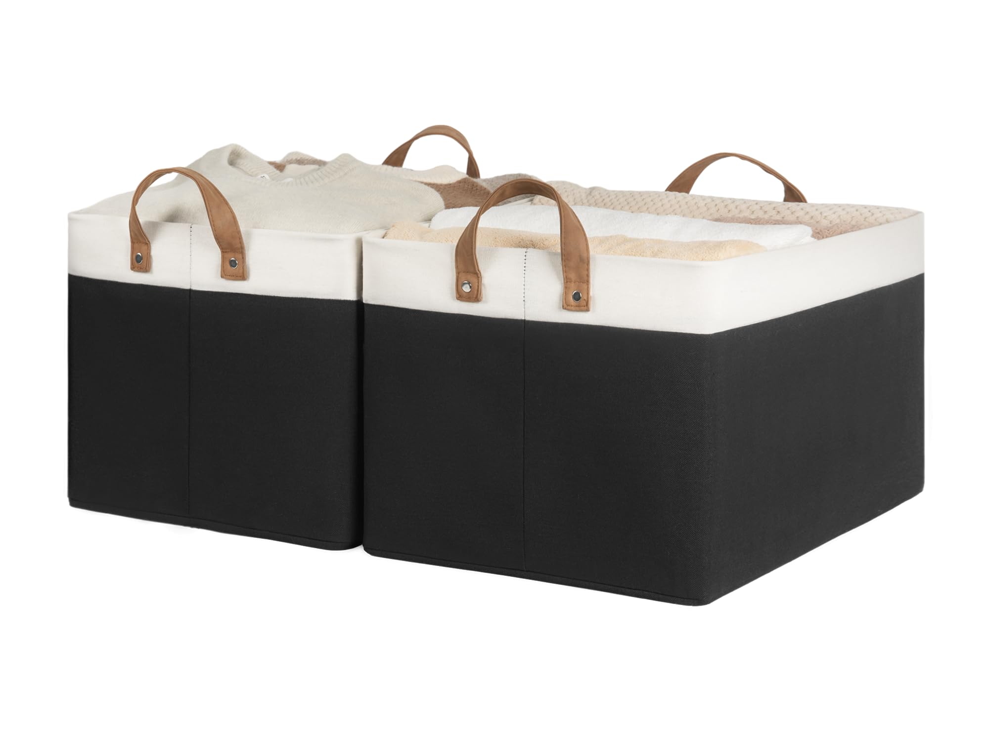 StorageWorks Storage Bins, Fabric Storage Bins for Shelves, Extra Large Storage Baskets with Metal Frame, Closet Baskets and Bins with Handles, Jumbo, Black and White, 2-Pack