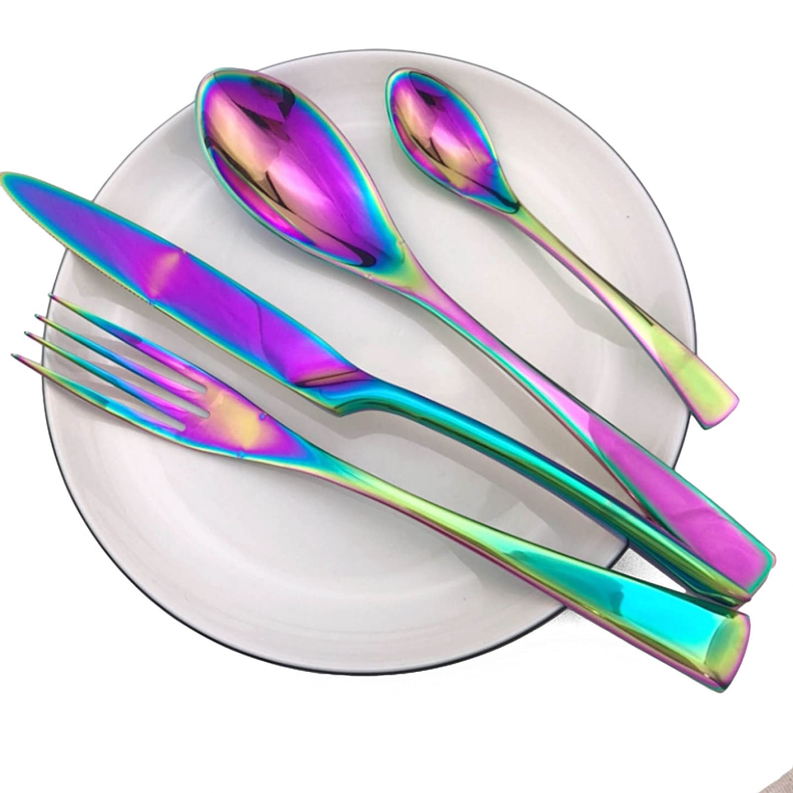 Bisda Set Posate 4 Pezzi Per 1 Persona: Manici Arcobaleno In Acciaio Inox, Cucchiaio, Forchetta, Coltello, Cucchiaino