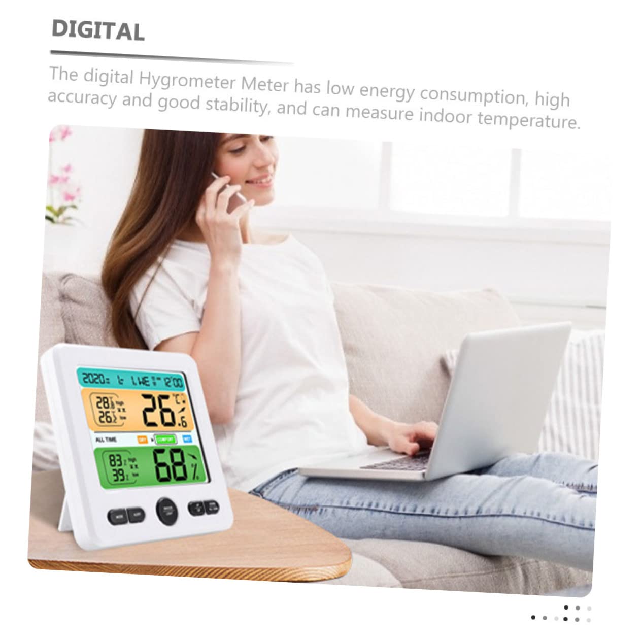 UKCOCO Digitales Temperatur und Feuchtigkeitsmessgerät und Einfach zu Bedienen Energiesparend aus Kunststoff mit Großem Display für Hausgebrauch