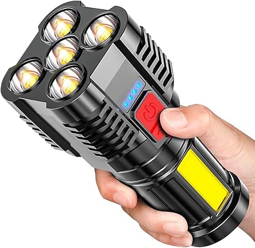 Miniatura 1 de LED Handheld Flashlight, Rechargeable Spotlight Long Lasting Powerful Searchlight Plus Side Lantern, Home, Outdoor Camping, Dog Walking