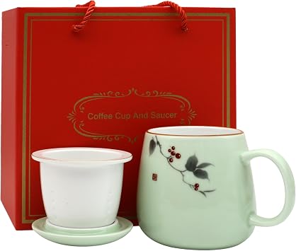 ZooBoo Porcelain Tea Mug With Infuser Lid 12oz Loose Leaf Tea Cup