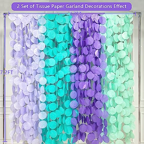 Image of 205Ft Purple Teal Big Circle Dot Backdrop Streamer Tissue Paper Polka Dot Hanging Garland for Mermaid Under the Sea Birthday Bachelorette Wedding Shower Engagement Party Decorations Supplies