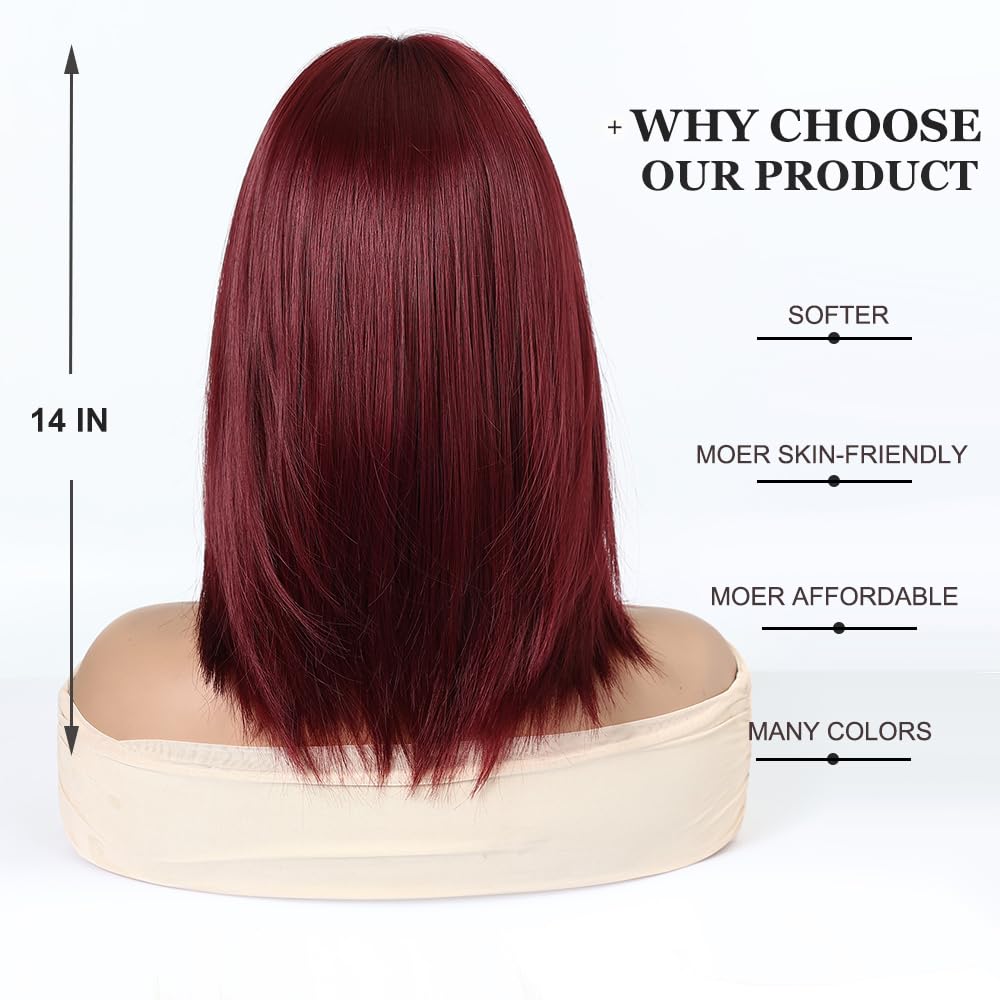 Esmee Short Straight Burgundy Bob Wigs With Curtain Bangs Shoulder Length Natural Wine Red Wig Synthetic Daily Party Cosplay Wigs for Women - Image 4