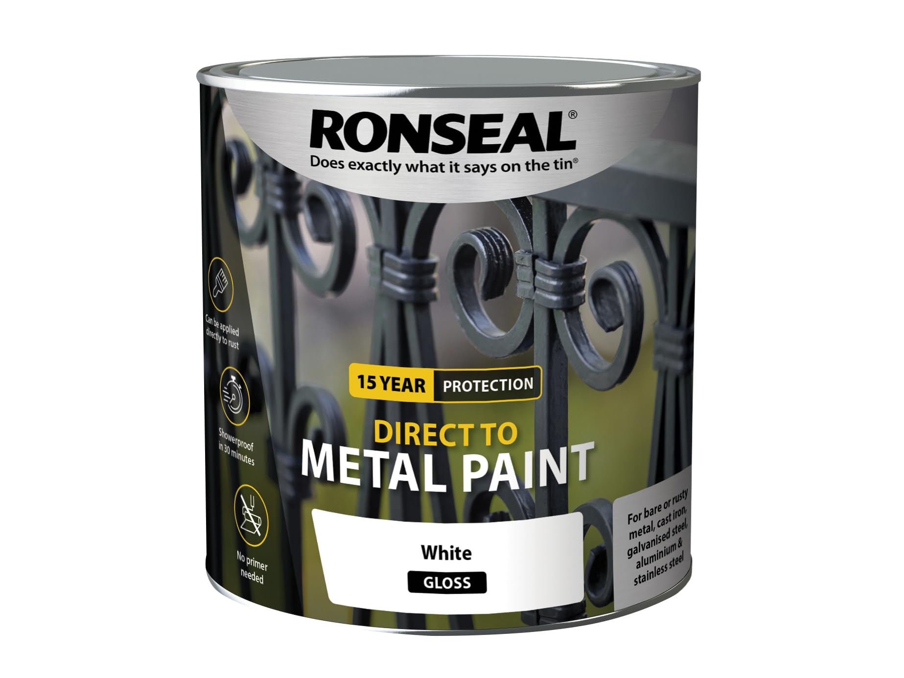 Ronseal Direct To Metal Paint Gloss 2.5L White from B&Q