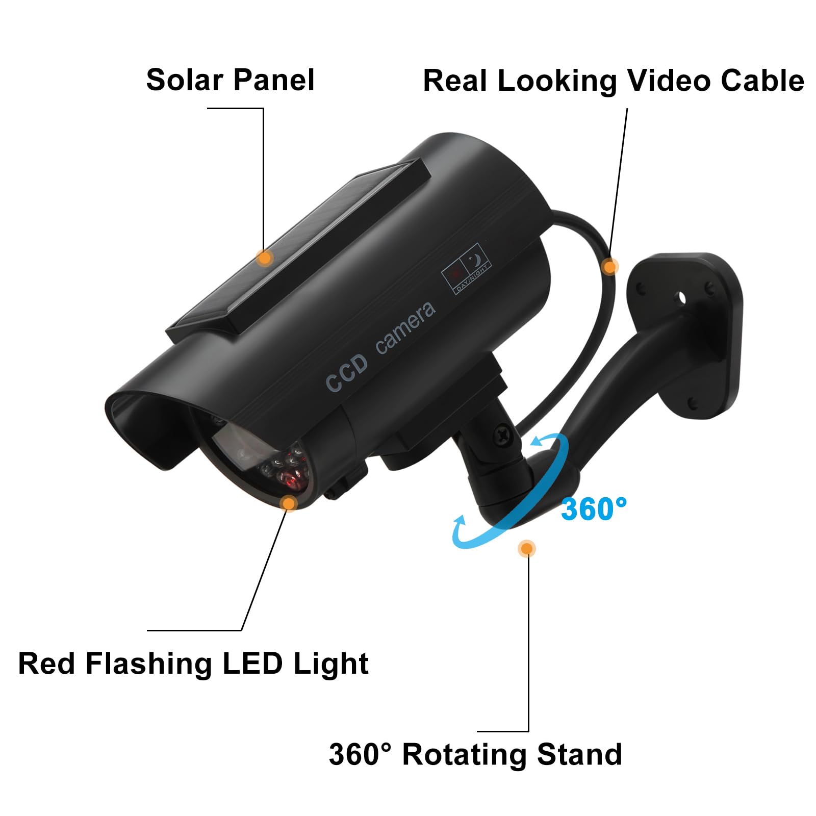 Twilight Garage Lot de 2 caméras de vidéosurveillance factices solaires étanches avec lumière LED rouge clignotante et autocollant d'avertissement de sécurité, utilisation en intérieur et en extérieur