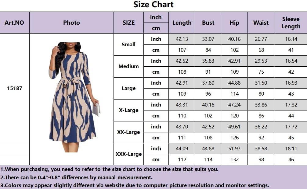 Casual Dresses for Women Midi Church A-Line Fit and Flare Dress Crewneck 3/4 Sleeve Party Dress - Image 5