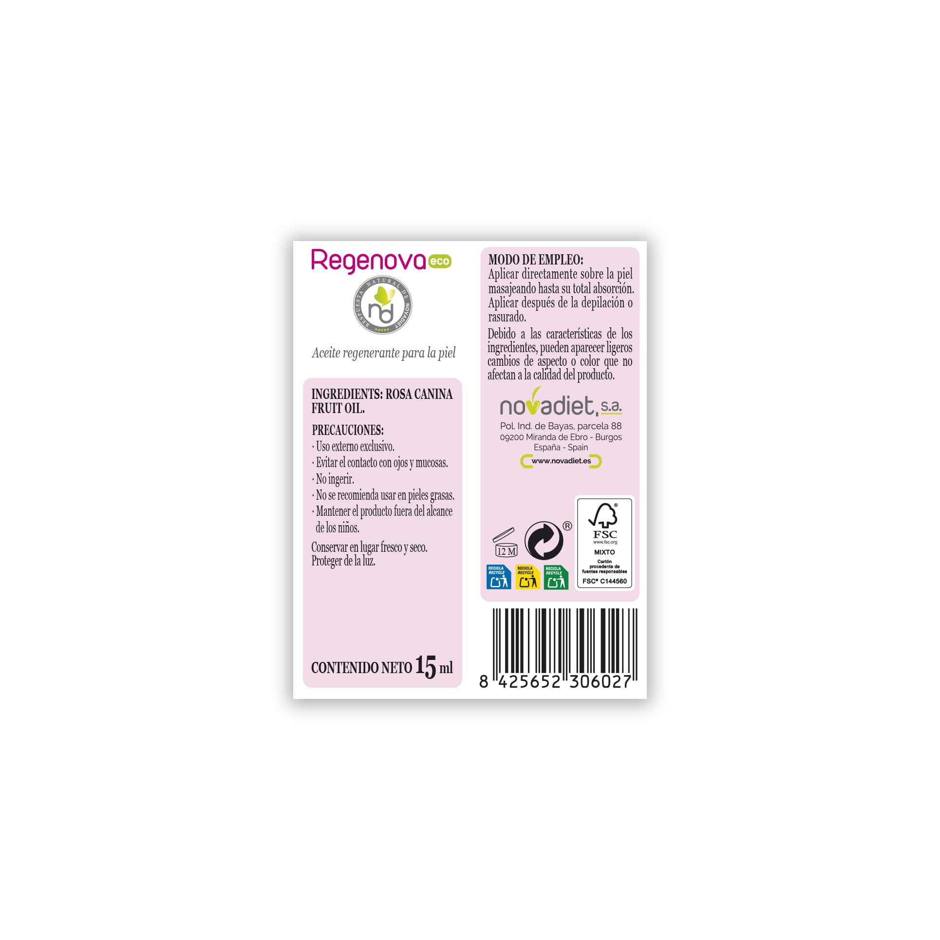 NOVADIET ökologisches Rosa Mosqueta Öl – 15 Ml, Regenova, Für Hautpflege