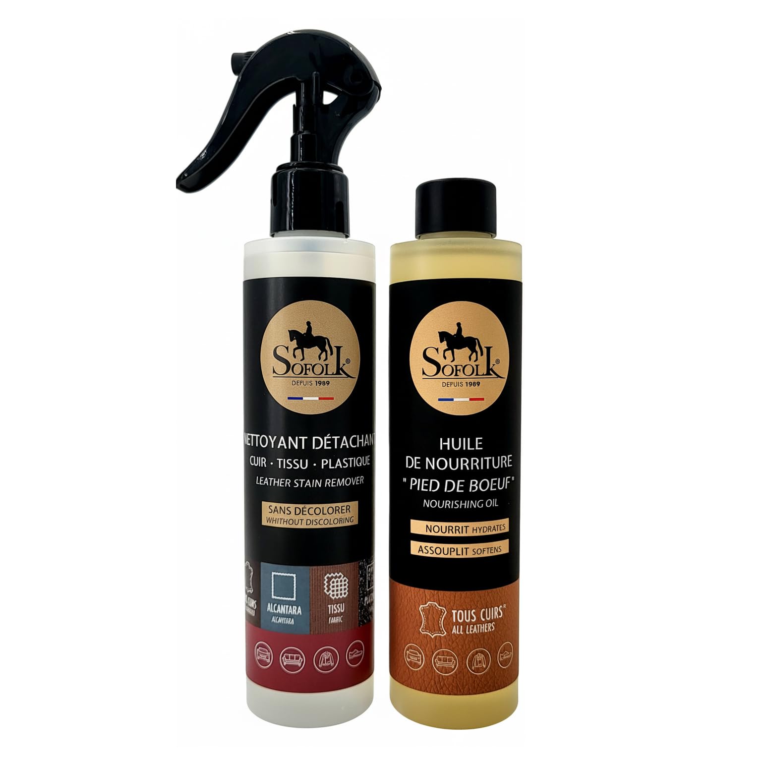 SOFOLK - Kit d’entretien complet cuir pour canapés, sièges auto, vestes, sacs et chaussures - Nettoyer, détacher et nourrir efficacement tous vos cuirs