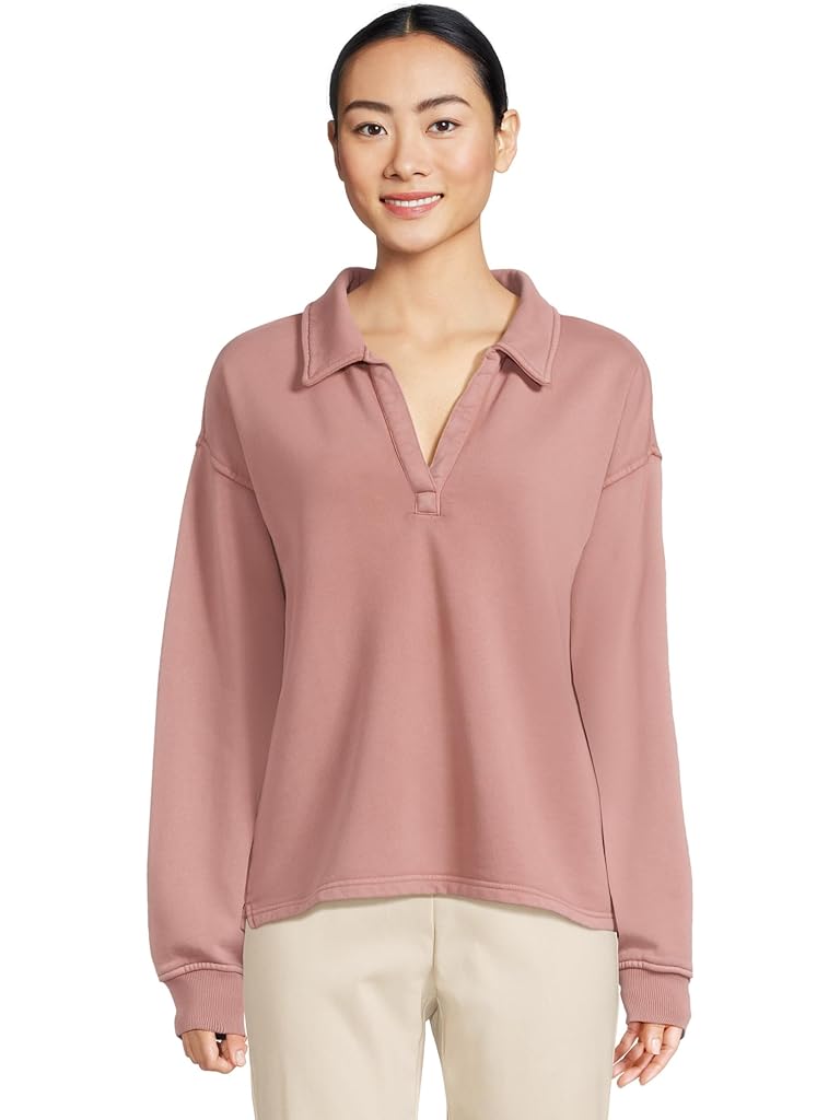 Pink L.L.Bean Sunwashed Sweatshirt Splitneck Polo