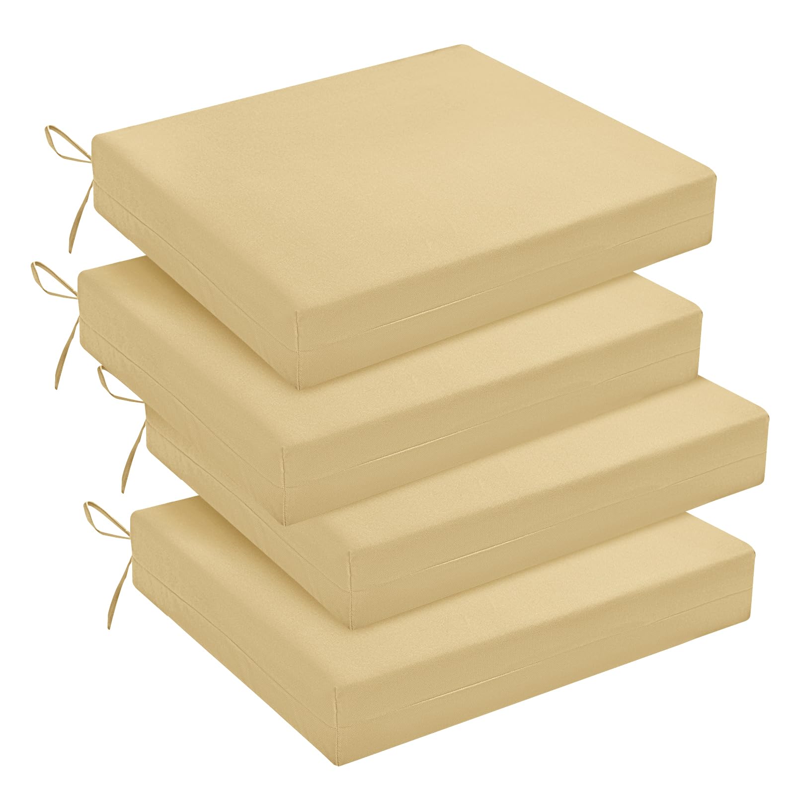 downluxe Outdoor Chair Cushions Set of 6 for Patio Furniture, Water-Resistant Square Corner Patio Chair Cushions with Ties, High Density Foam Outdoor