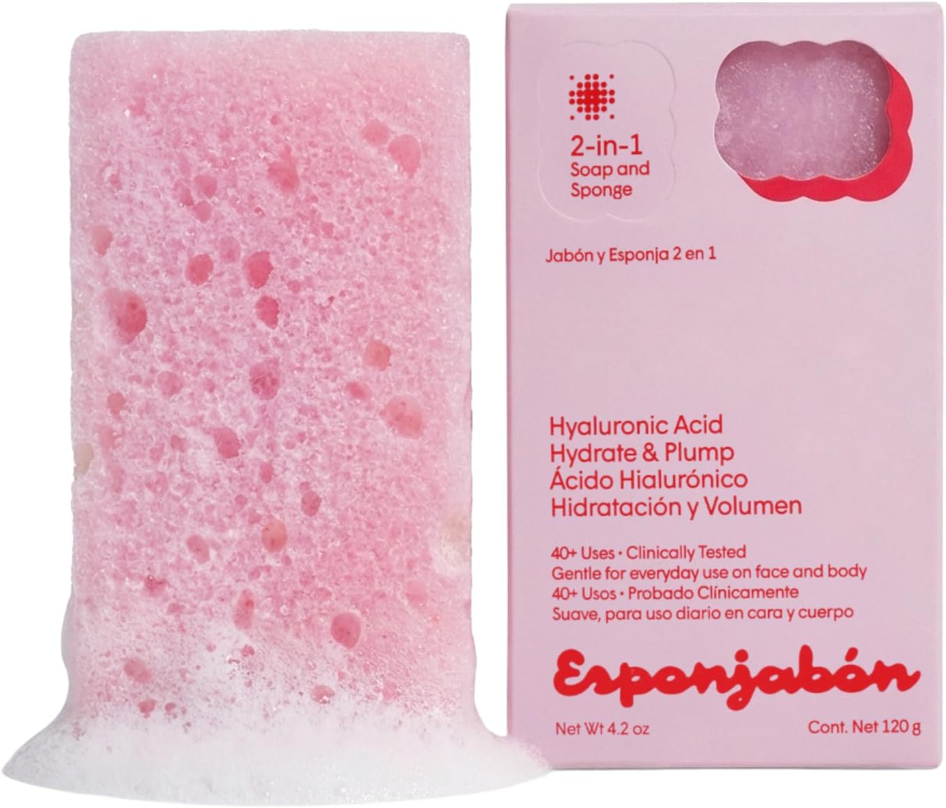 T.Taio Esponjabon 2-in-1 Soap and Sponge with Hyaluronic Acid – Moisturizing Shower Scrubber – Gentle Cleansing Bath Wash – Deep Clean, Soft Exfoliation & Rich Lather – for Face, Body, Feet & Elbows
