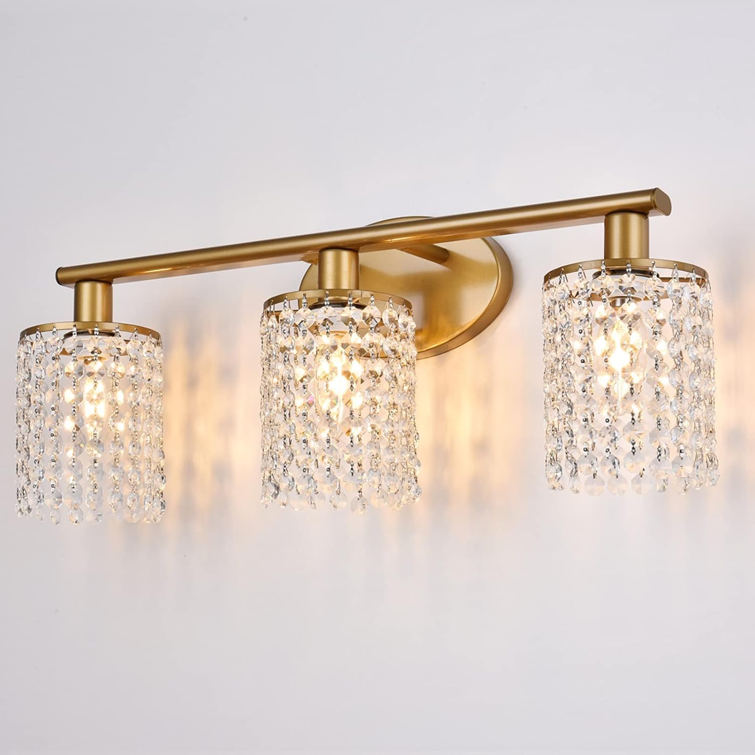 Gold Bathroom Light Fixtures, Crystal 3-Light Vanity Light, Modern Vanity Lights Over Mirror 3 Lights Gold
