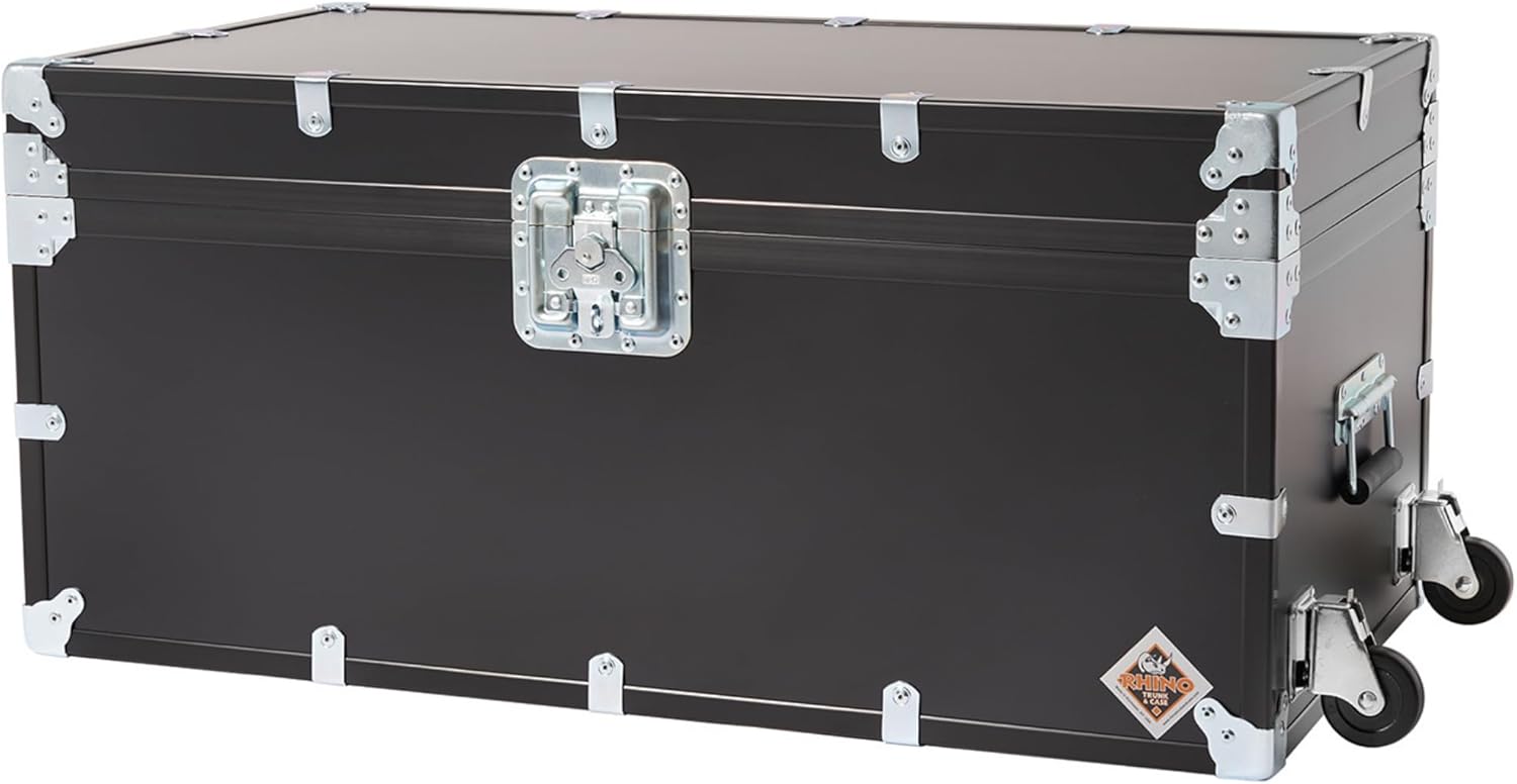 Rhino Trunk & Case XL Indestructo Travel Trunk Luggage With Wheels - 35"x19"x16" Heavy-Duty USA Made Road Case, Strong Flight Cases, ATA Case Style Footlocker, or Secure College Dorm Storage Chest