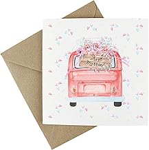 Wildflower Wedding Day Card - Eco-Friendly Plantable Greeting Celebration Card - Just Married Pink Van & Flowers