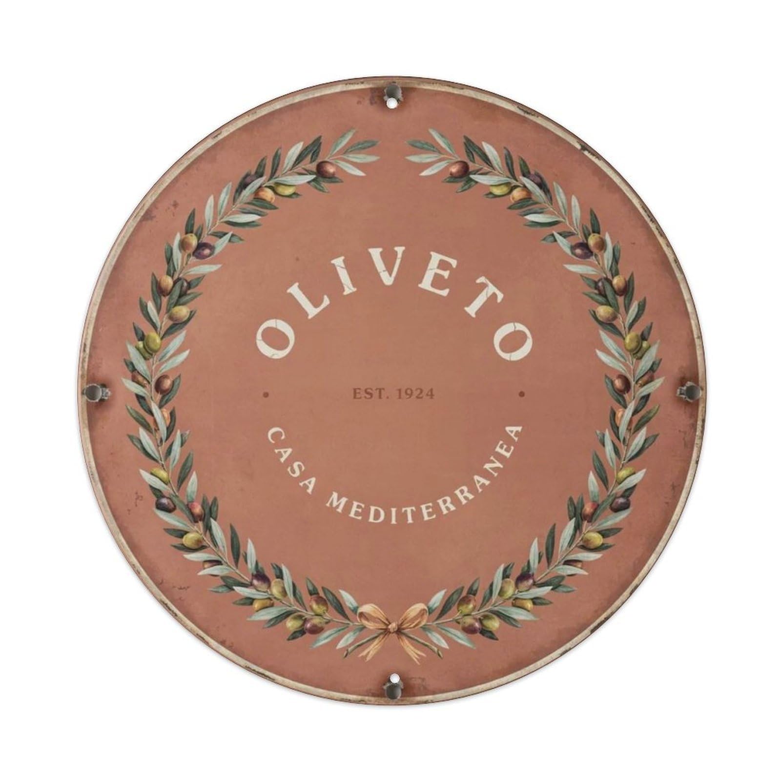 Mediterranean Round Plant Sign Metal Tin Sign Plaque