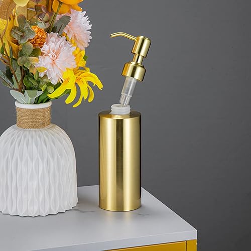 Miniatura 6 de Dispensador de jabón dorado, dispensador de loción redondo dorado, encimera de baño de cocina de acero inoxidable, dispensador de gran capacidad con