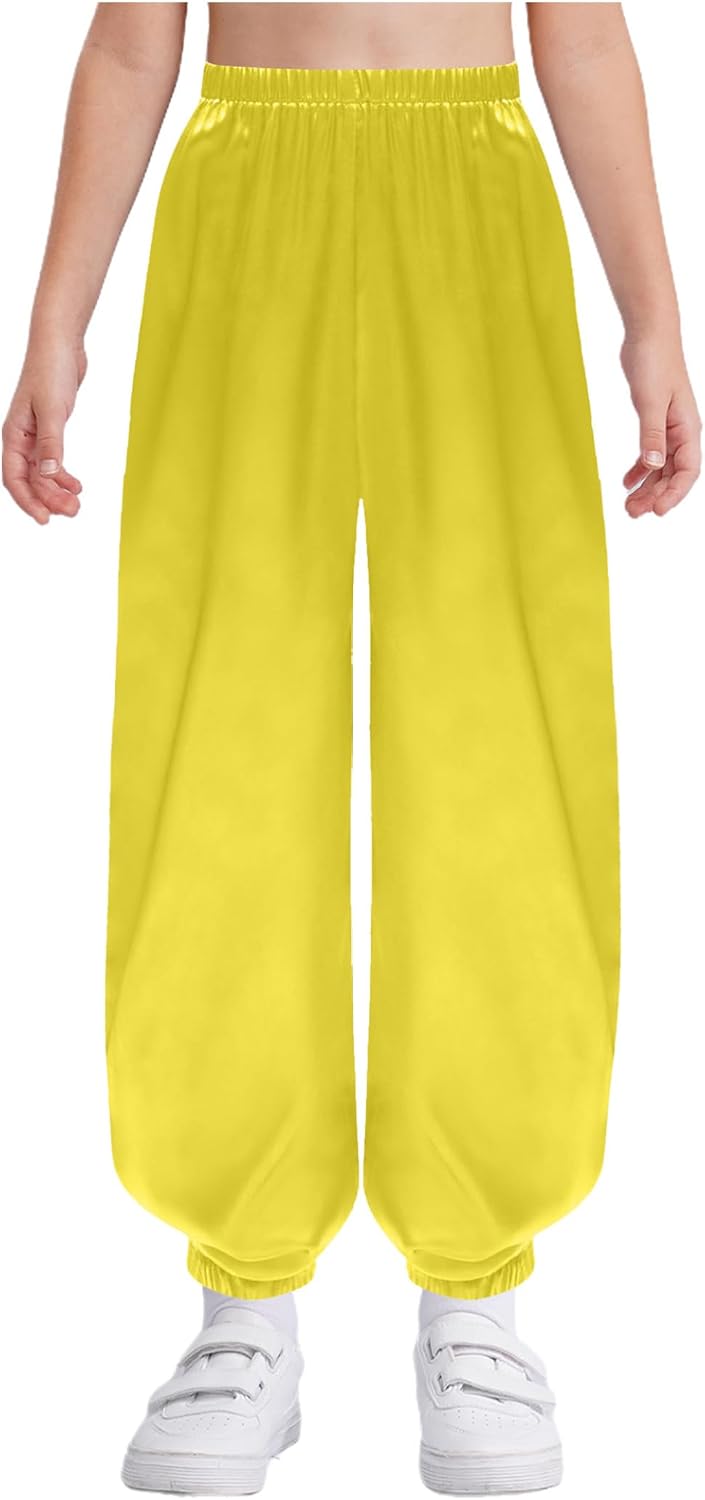 Jugaoge Satin Kung Fu Pants for Kids Loose Fit Martial Arts Practice Trousers Tai Chi Wing Chun Harem Pants