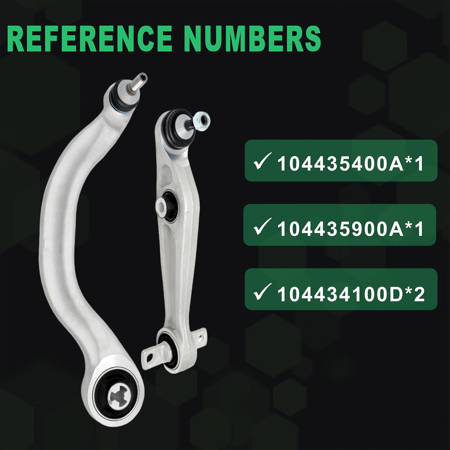 Front Lower Control Arm Kit for Tesla Model 3 2017-2018-2019-2020-2021-2022-2023 - Reference Numbers 104434100D *2,104435400A,104435900A for model 3 lower control arm 4pcs